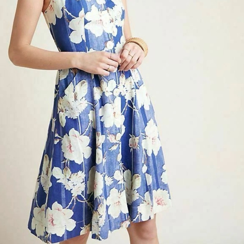 Anthropologie Camlia collared Midi Dress linen blended size 6